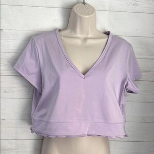 Z by Zella XXL Pastel Lavender V-Neck Crop Top Workout Shirt